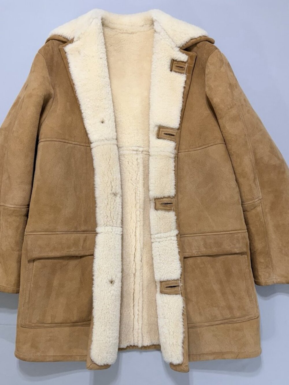 Pristine NOS Taos 1970s Overland Sheepskin Mens Shearling Rancher Coat Jacket 44